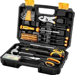 DEKOPRO General Household Hand Tool Kit with Plastic Toolbox Storage Case, All Purpose Home Tool Kit Includes Essential Tools for Office College Repairs, 50 Piece