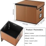 Huolewa Faux Leather File Organizer Box with Lid, Collapsible Hanging File Folder Box Organizer with Plastic Slides, Decorative Home/Office Filing System Boxes for File and Folder Storage