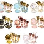 200pcs Solid Gold Party Supplies - Gold Paper Plates & Napkins, Silverware, Serves 25 Sets for Wedding, Bridal Shower, Engagement, Birthday Parties