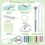 Marspark Sage Green Office Desk Accessories 12 Pcs Office Supplies Set 360° Rotating Pen Holder, Stapler, Tape Dispenser, Scissor, Sticky Notes, Binder Clips, Desk Organizers Gift for Home School
