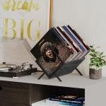 YINMIT Vinyl Record Holder, 80-100 LP Vinyl Record Storage Rack, Quick Assembly Vinyl Record Display, Retro Style Organizer for Magazine, Book, Files, Albums (Grey, 1 Tier)