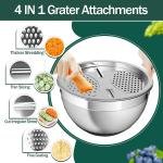 Mixing Bowls with Airtight Lids, Stainless Steel Mixing Bowl Set with 3 Metal Nesting Bowls, Colander & Grater, Non-Slip Bottoms, Size 1.5, 2.5, 5 QT, Great for Mixing & Serving, Black