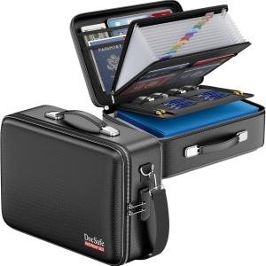 DocSafe Fireproof Document Box with Lock＆Shoulder Strap, Hard-Shell Case File Organizer with Accordion File Folder, Multi-Layer Portable Home Office Travel Safe Storage for Important Documents Laptop