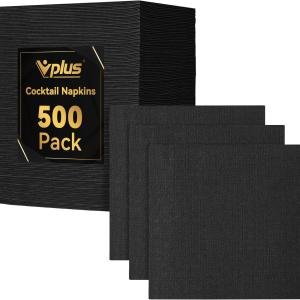 Vplus 500 Pack Black Cocktail Napkins, Elegant Beverage Napkins, 3-Ply Disposable Paper Napkins 4.9x4.9 inch, Perfect for Restaurant, Bar, Party, Wedding, Dessert