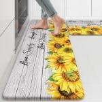 KIMODE Anti Fatigue Kitchen Mat, Farmhouse Sunflower Kitchen Rugs Sets of 2, Kitchen Floor Mats Non-Slip Cushioned, Comfort Kitchen Mats for Floor Sink, Laundry, Desk White 17"x47"+17"x29"