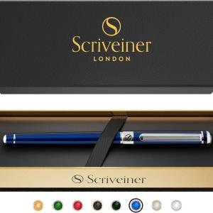 Scriveiner Midnight Blue Rollerball Pen - Stunning Blue Lacquer Luxury Pen, Chrome Finish, Schmidt Ink Refills, Men & Women, Professional, Executive Office, Nice Pen