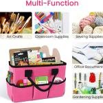Godery Desktop Tote and Organizer, Teacher Helper cdy Bag for Arts, Books, Stationery, Office Desk Organization, Make-up Storage with Handles for Travel (PINK)