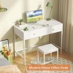 SUPERJARE 31.5" White Desk with 2 Drawers, Modern Makeup Vanity with Pded Stool, Small Computer Desk Home Office Desk for Writing Study Bedroom