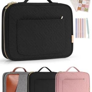 Bible Cover Case for Women, Bible Study Supplies, Bible Journaling Kit, 6 No Bleed Bible Highlighters and Pens, 75 Bible Tabs, Large Size Zippered Bible Bags (Black)