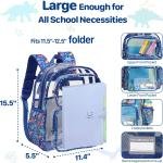Bagseri 3pcs Clear Backpack for Boys - 15 Inch Backpack and Lunch Bag and Pencil Case Set, Heavy Duty Transparent Bookbag for School, See Through Bag for Kids Aged 3 to 8, Blue Dinosaur