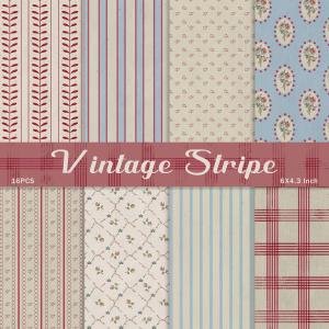 Scrapbook Paper,16 Sheets 4.1x5.8 Inch Vintage Stripe Style Scrapbook Supplies,Single-Sided Vivid Origami Decoupage Paper for DIY Crafts, Card Making, Art Journaling