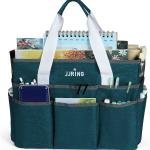 JJRING Craft Organizer Tote Bag, Large Art Storage Cdy with Multiple Pockets, Bluish Green Sewing Bag for Art, Craft, Scrapbooking, School, Medical, and Office Supplies Storage