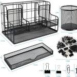 Desk Organizers Cdy and Accessories with 7 Compartments + Pen Holder / 72 Clips Set, Drawer, Black Mesh Office Supplies Desktop Organizer for Home, Office Ect