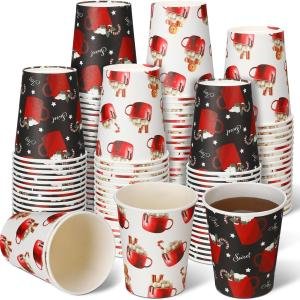 Sliner 100 Pcs Christmas Disposable Paper Cups 9 oz Hot Chocolate Cups Bulk Disposable Hot Cocoa Christmas Cups for Winter Xmas Festive Holiday Table Party Hot Drinks Supplies