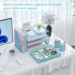 gianotter Desk Organizers and Accessories with File Holder, 4-Tier Desk Accessories & Workspace Organizers with Drawer and 2 Pen Holder, Paper Organizer for Office Supplies (Blue)
