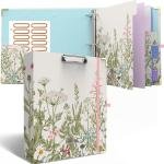 3 Ring Binder 2 Inch, Cute Round Ring Binders with 6 Tab Dividers, Labels Stickers, Low Profile Clipboard with Storage, Fashion Binder School Office Supplies(Garden Flowers)