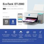Epson EcoTank ET-2980 Wireless All-in-One Color Supertank Printer with up to 3 Years of Ink, Refillable Tanks, Perfect for Home, 15 PPM, 1.44" Color Screen, Auto 2-Sided Printing - White
