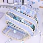 Large Pencil Pouch Big Pencil Case Big Capacity Aesthetic Pen Cosmetic Bag Pen Stationery Organizer Simple, College Office Home Travel Storage Bag (Blue)
