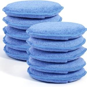 10 Pack Wax Applicator Ps, Microfiber Applicator P with Finger Pocket, Foam Car Wax Applicator P for Car Cleaning and Polishing (Blue)