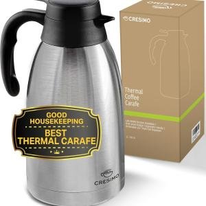 Cresimo Thermal Coffee Carafe 68oz / 2L - 12 Hours Hot Beverage Dispenser, Insulated Stainless Steel Carafe for Liquids, Coffee Carafes For Keeping Hot Water Dispenser for Parties - Large Tea Flask