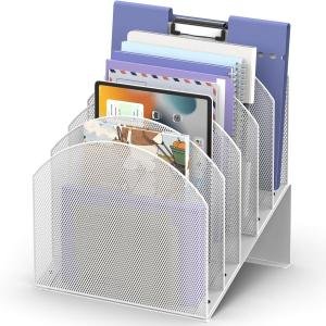 ReePlan Desk File Organizer, Vertical File Folder Organizer with 5-Section, Document & Record Holder and Storage for Home Office School, White