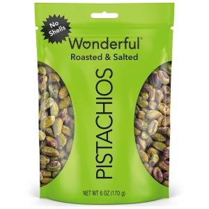 Wonderful Pistachios No Shells, Roasted & Salted Nuts, 6 Ounce Resealable Bag, Protein Snacks, Gluten Free, Healthy Snacks for ults
