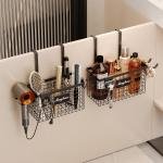 2 Pack Hair Tool Organizer,hesive Hair Dryer Holder Cabinet Door/Wall Mounted justable Height Blow Dryer Holder Under Sink Bathroom Hair Appliance Organizer and Storage Countertop(Black)