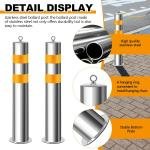 2 Pcs Stainless 31.5''x4.5" Safety Bollard Posts with 1 Barrier Chain, Yellow Reflective Strips Bollard Post with 8 Anchor Bolts for Parking, Warehouses, Garage, Driveway & Pedestrian Safety