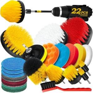Holikme 22Pack Drill Brush Attachments Set,Scrub Ps & Sponge, Buffing Ps,Power Scrubber Brush,Car Polishing P Kit,Wax Applicator P,Car Cleaning Kit,Masonry Brushes,Cleaning Supplies