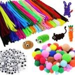 862 Pieces Art & Craft Supplies Set DIY Activities & Parties Pipe Cleaners Craft Set 200 Pcs Pipe Cleaners 454 Pcs Pom Poms 208 Pcs Wiggle Eyes Self hesive