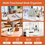 Desk Pencil Pen Holder, 5 Slots 360°Degree Rotating Pen Organizers for Desk, Desktop Storage Stationery Supplies Organizer, Cute Pencil Cup Pot for Office, School, Home, Art Supply, Beige