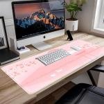 Pink Desk P, Japanese Mount Fuji Mouse P XXL, Cute Cherry Blossom Deskmat, Large Anime Game Computer Keyboard Mouse Mats, Women Full Desktop Protector, Home Office Accessories 31.5"X15.7"