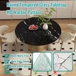 36" Round Tempered Glass Table Top, Marble Glass Surface Protector Heat & Scratch Resistant Multipurpose for Dining, Coffee, Restaurant, Office and End Table (Black Marble Pattern, 36 Inch)
