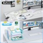 gianotter Desk Organizers and Accessories with File Holder, 4-Tier Desk Accessories & Workspace Organizers with Drawer and 2 Pen Holder, Paper Organizer for Office Supplies (Blue)