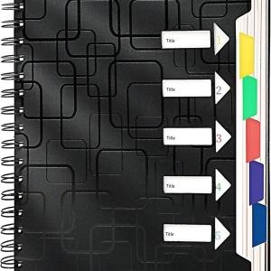 CAGIE 5 Subject Notebook for Work 240 Pages Spiral Notebooks College Ruled with Dividers Tabs A5 Small Note Book for School Office Supplies Note Taking, 5x7, Black