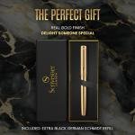 Scriveiner Gold Rollerball Pen - Stunning Luxury Pen, Real Gold Plating, Schmidt Ink Refill, Best Roller Ball Pen Gift Set for Men & Women, Professional, Executive Office, Nice Pens