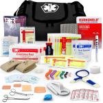 Fully Stocked Trauma First Aid Kit – First Responder II Bag with Tools, Gauze, Bandages, Scissors & Gloves – Compact & Portable – OSHA and ANSI Compliant – Black