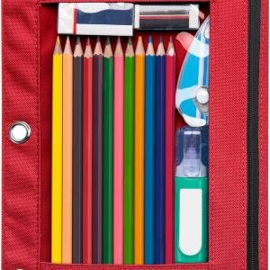 Forvencer Pencil Pouch for 3 Ring Binder, Clear Window Pencil Case with Smooth Zipper, Big Capacity 3 Ring Binder Pencil Bag with 3 Reinforced Grommets, Bright Red