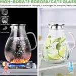 SUSTEAS 2.2 Liter 75oz Glass Pitcher, Water Pitcher with Lid And Wide Handle, Easy Clean Juice Jug for Fridge, Beverage Carafe for Cold/Hot Water, Iced Tea, 1 Long-Handled Brush Included