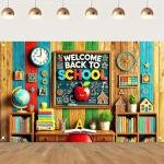 Welcome Back to School Banner Back to School Backdrop 71x43 inch Welcome Back Learning Tools Pattern Wall Decorations Supplies for School Classroom Home Party Backdrop Banner
