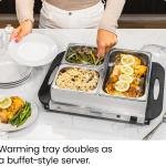 Chefman Electric Buffet Server + Warming Tray w/justable Temperature & 3 Chafing Dishes, Hot Plate Perfect for Holidays, Catering, Parties, Events & Home Dinners, 14" x 14" Surface, Stainless Steel