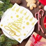 Whaline 80Pcs Christmas Paper Napkins 6.5 In Gold Foil Disposable Napkins Christmas Tree Dinner Napkins Xmas Luncheon Napkins for Winter Holiday Party Supplies