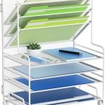 4-Tier Paper Organizer + 3-Pocket File Holder + Drawer + Pen Holders, Desktop File Organizers Paper Tray for Office Supplies School Classroom Organization (Gold, no Drawer & Pen Holder)