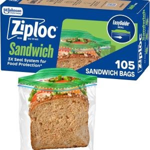 Ziploc Sandwich and Snack Bags, Easy Open and Close, Plastic Food Storage Bags, 105 Bags Total (Packaging May Vary)