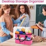Godery Desktop Tote and Organizer, Teacher Helper cdy Bag for Arts, Books, Stationery, Office Desk Organization, Make-up Storage with Handles for Travel (PINK)