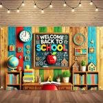 Welcome Back to School Banner Back to School Backdrop 71x43 inch Welcome Back Learning Tools Pattern Wall Decorations Supplies for School Classroom Home Party Backdrop Banner