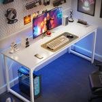 Huuger Computer Desk, 63 Inch Office Desk, Gaming Desk with Storage, Writing Desk Work Desk for Home Office, Study, Modern Simple Desk, Large Legroom, Metal Frame, White
