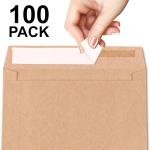 100 Pack A7 Brown Kraft Paper Invitation 5 x 7 Envelopes, Square Peel & Stick Flap, Perfect for Weddings, Invitations, Baby Shower, Stationery for General, Office, 5.25 x 7.25 Inches