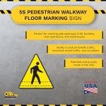 Mighty Line Pedestrian Traffic Crossing Walkway Floor Sign for Safety, Caution, Warning, Heavy-Duty, Peel and Stick, hesive, Industrial Quality, 24"