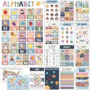 KING PRINT 16 Laminated Educational Posters For First Steps Students (11"x17"), Boho Posters For Classroom, Homeschool Must Haves For Students, Pre Learning, Classroom Supplies & Decor